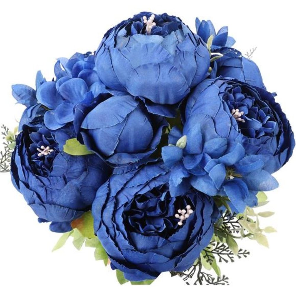 Artificial Peony Silk Flowers Fake Flowers Vintage Wedding Home Decoration Navy